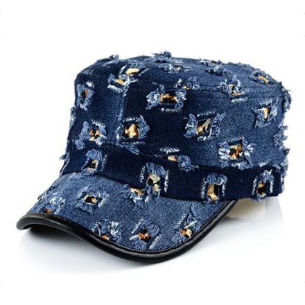 個性牛仔磨破平頂帽定制
