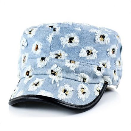 個性牛仔磨破平頂帽定制